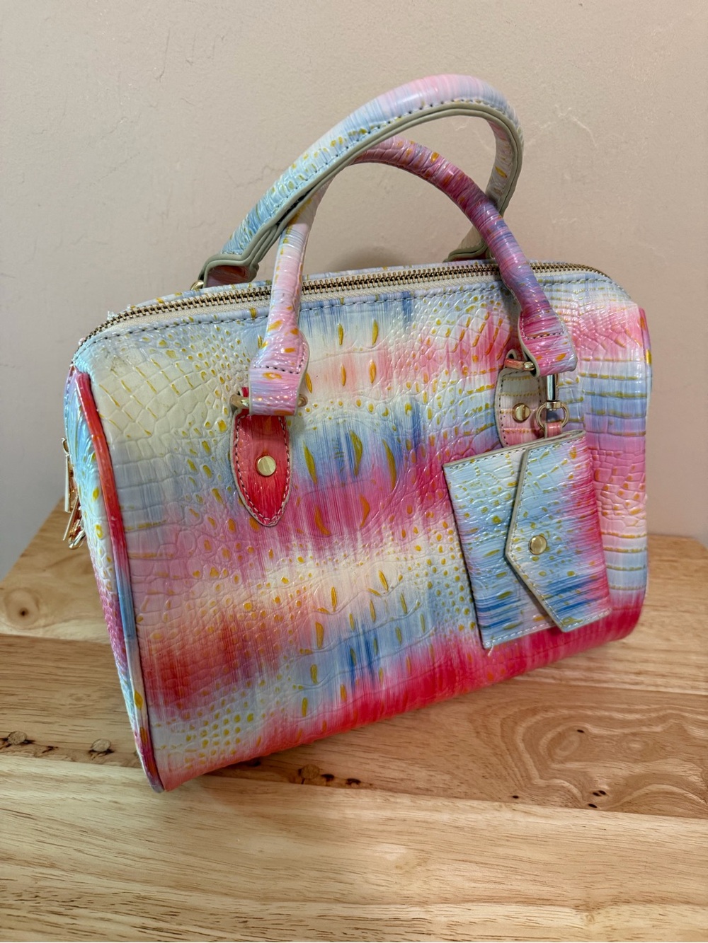 Imoshion Multi-Color Croc-Embossed Satchel - Pink, Blue, Yellow